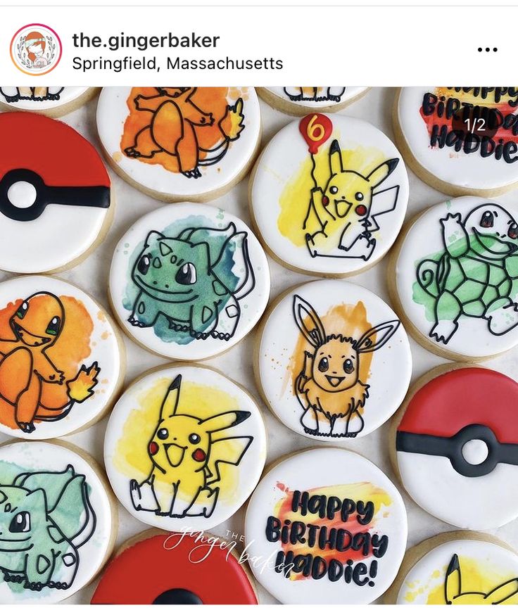 some pokemon themed cookies are sitting on a table