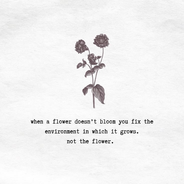 a piece of paper with an image of flowers on it that says, when a flower doesn't bloom you fix the environment in which it grows not the flower