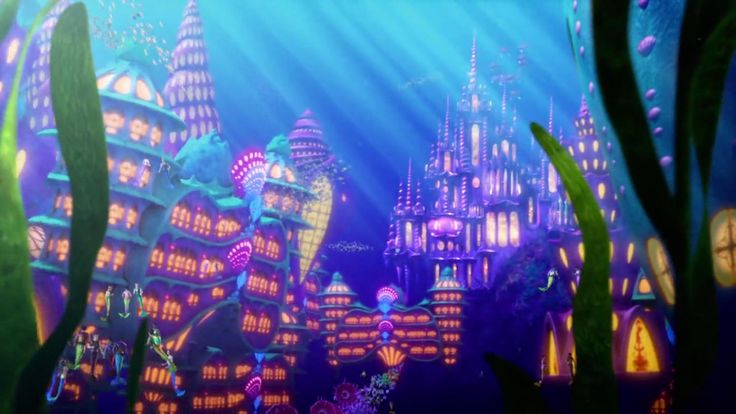 the underwater city is lit up with colorful lights