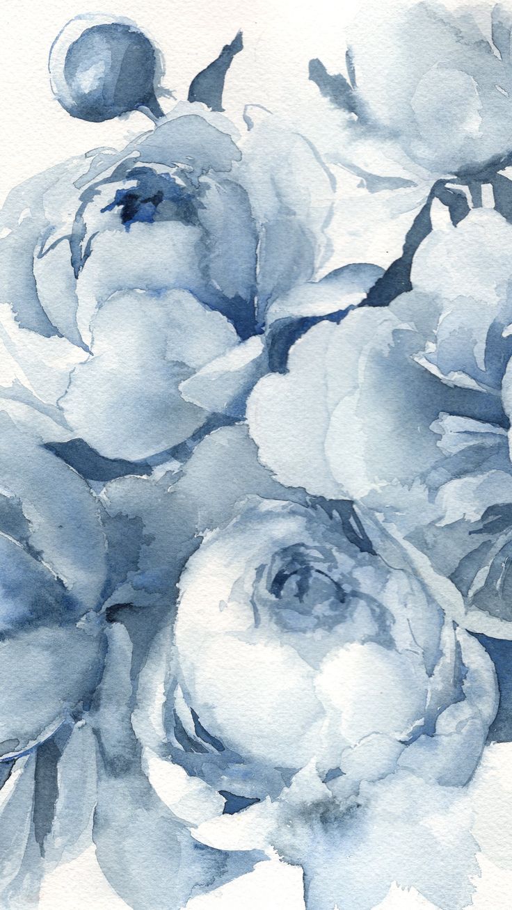 watercolor painting of blue and white flowers