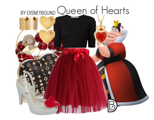 the queen of hearts is wearing a red tutu skirt and black top with matching heels