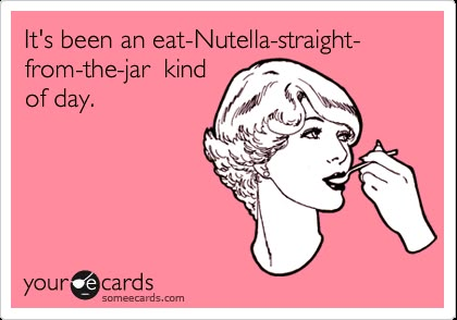 a woman eating something with the caption it's an eat nutella straight out of the jar kind of night