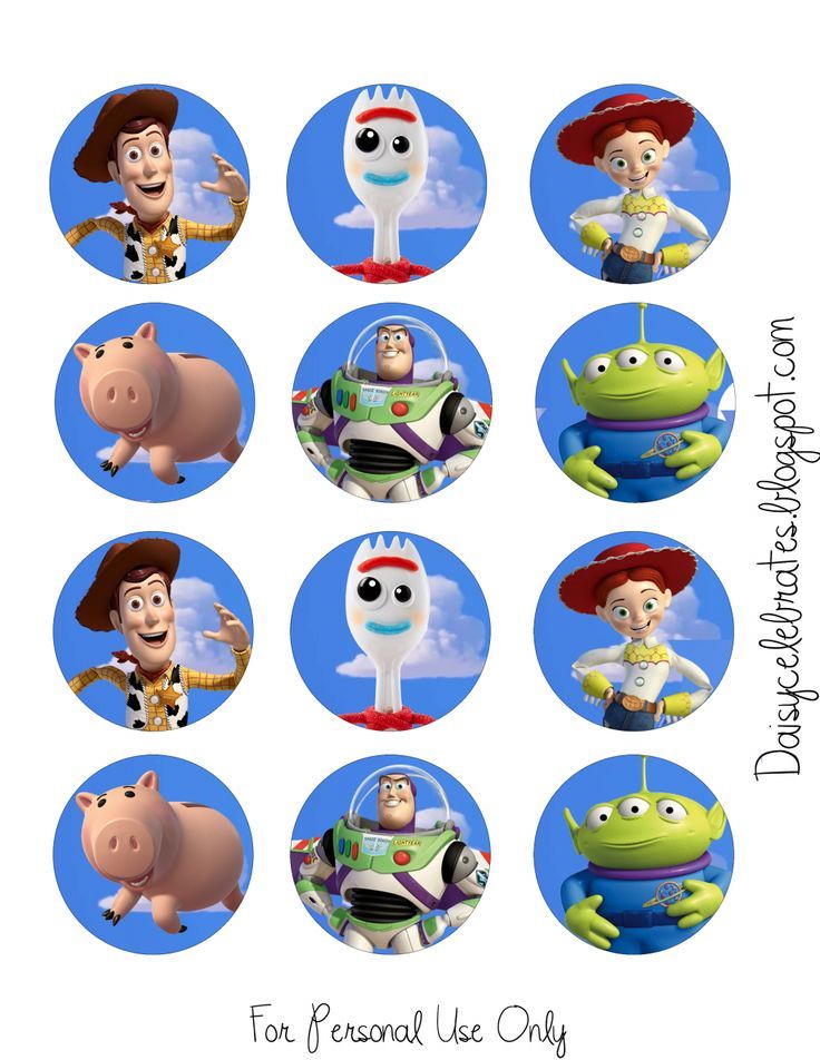 the characters from toy story for personal use only are shown in this image, and they appear to be on separate circles