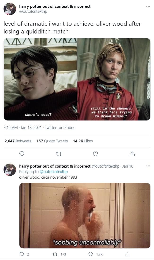 two screenshots of harry potter on twitter