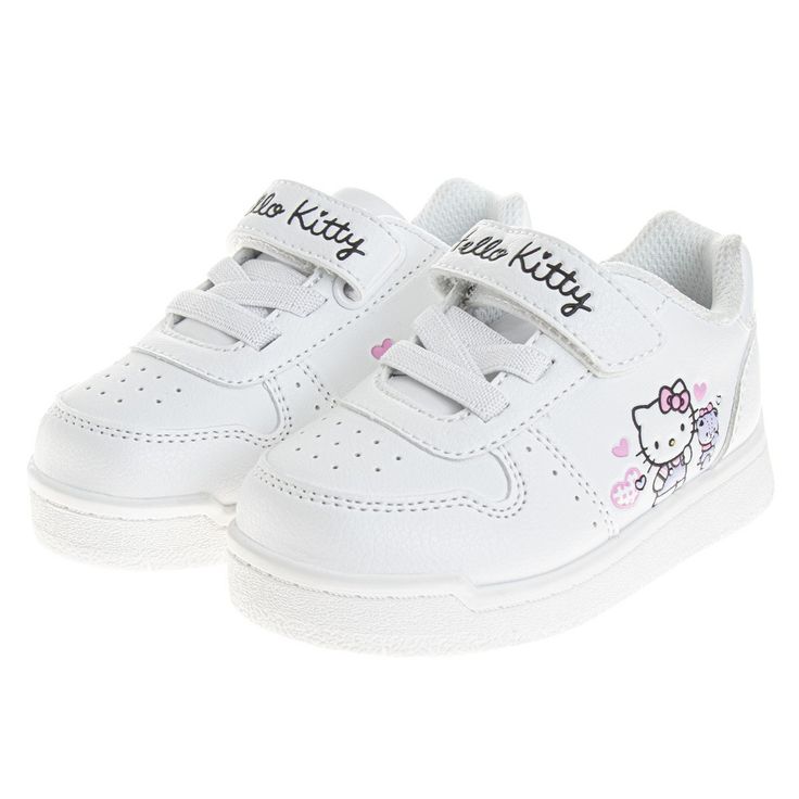 These sneakers feature a playful Hello Kitty design that will surely capture your little's girl heart. The faux leather upper provides a stylish look and easy cleaning, while the rubber sole offers excellent traction and support. The lace-up closure ensures a secure and comfortable fit, and the vintage-inspired style adds a touch of retro flair to any outfit. Playful Sneakers With Rubber Sole And Synthetic Material, Playful Synthetic Sneakers With Rubber Sole, Cute High-top Synthetic Skate Shoes, Cute Low-top Synthetic Sneakers, Cute Synthetic Sneakers For Sports, Playful Non-slip Synthetic Sneakers, Scratch-resistant Lace-up Skate Shoes In Synthetic, Cute Non-slip Sneakers For School, Cute Non-slip Synthetic Sneakers