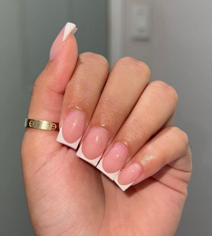 French Shorties Nails, French Duck Nails Short, Extra Short French Nails, Short Deep French Nails, French Overlay Nails, Short French Tip With Design, Really Short French Tip Nails, Short Acrylic French Tip, Different French Tips