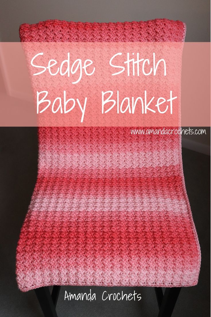 a red and white striped chair with the words sede stitch baby blanket on it