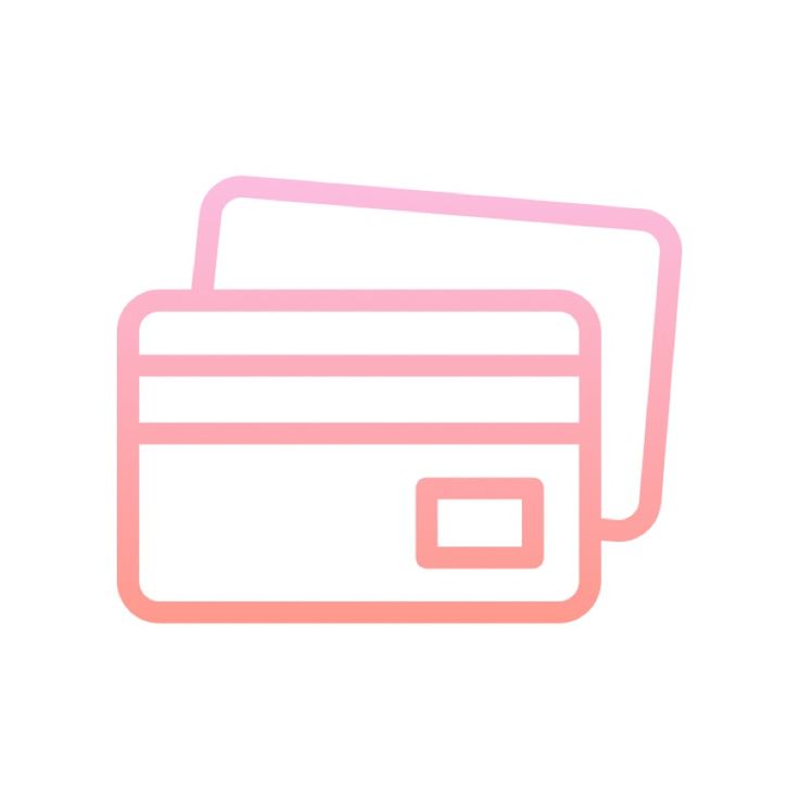 two credit cards sitting next to each other on top of a white surface with pink lines