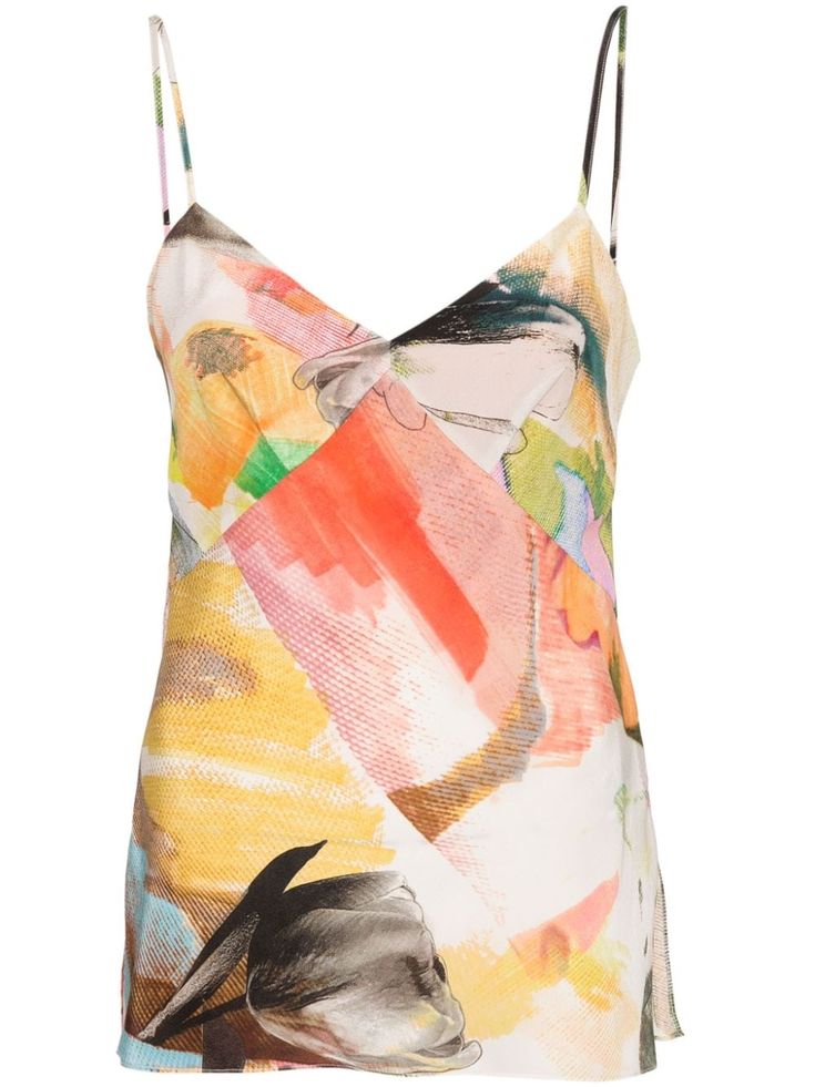 green/multicolour silk Floral Collage print V-neck sleeveless adjustable spaghetti straps side slits concealed rear zip fastening Floral Collage, Dope Clothes, Print Collage, Dope Outfits, Clothing Ideas, Paul Smith, Silk Top, Lace Tops, Daily Outfits