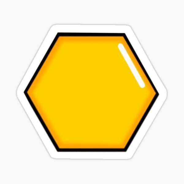 a yellow hexagon sticker on a white background