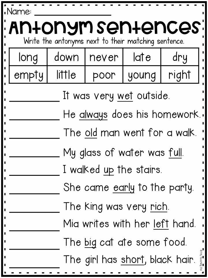 an antony sentence worksheet for students to practice their writing and spelling skills in the classroom