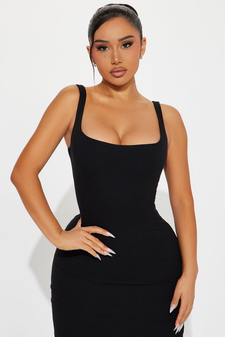 Available In White, Red, Black, Pink, And Green. Double Lined Midi Dress Square Neck Sleeveless Stretch Self: 60% Cotton 35% Polyester 5% Spandex Lining: 96% Polyester 4% Spandex Imported | Demi Double Lined Midi Dress in Black size Small by Fashion Nova Black Midi Dress, Square Neck, Simple Outfits, Fashion Nova, Midi Dress, Dress Up, Cute Outfits, Red, Black