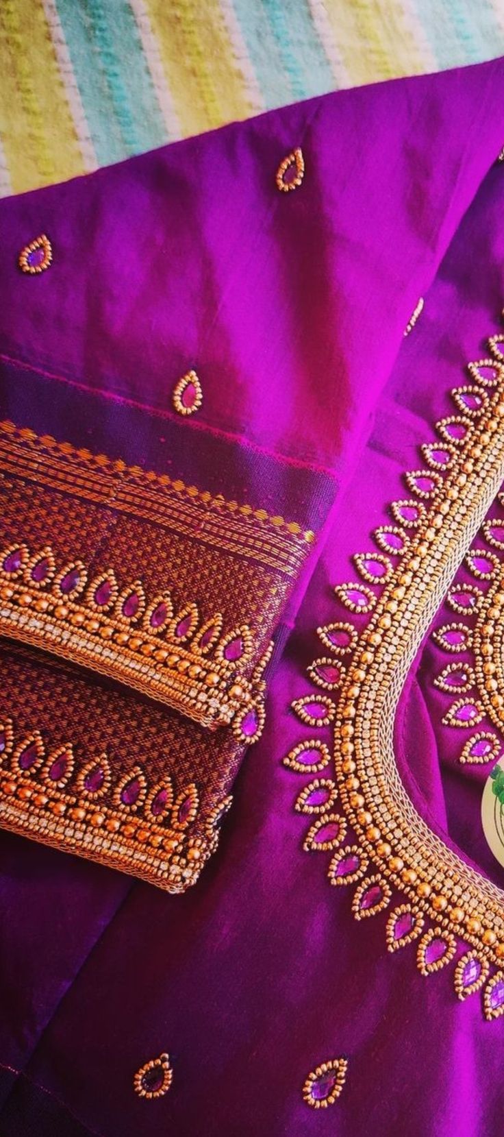 Simple Aari Work With Price, Violet Colour Aari Blouse Design, Violet Aari Work Blouse Designs, Copper Blouse Aari Work, 1500 Range Aari Work Blouse, Aari Work Beads Design, Copper Bead Aari Work Blouse, Simple Aari Work Blouse Design For Pattu Saree With Border, Aarya Work Blouse Designs