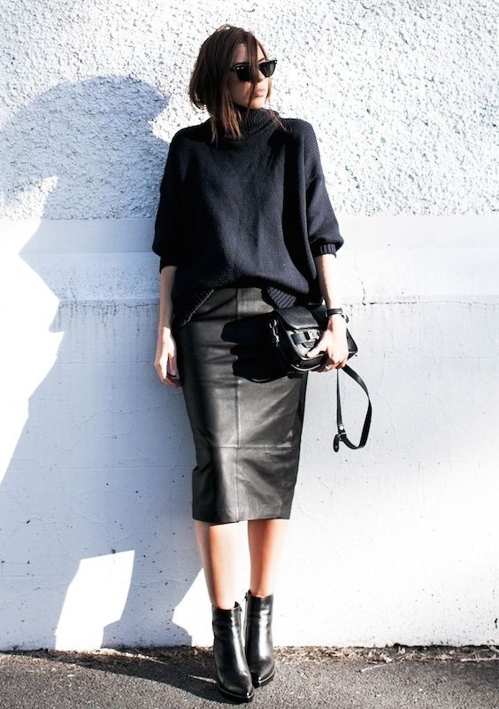 Die neue Rockmode für den Winter: Midi-Bleistiftrock Mehr Skirt Diy, Leather Pencil Skirt, All Black Outfit, Mode Inspo, 가을 패션, Fashion Mode, Mode Inspiration, Sweater Black, Black Outfit