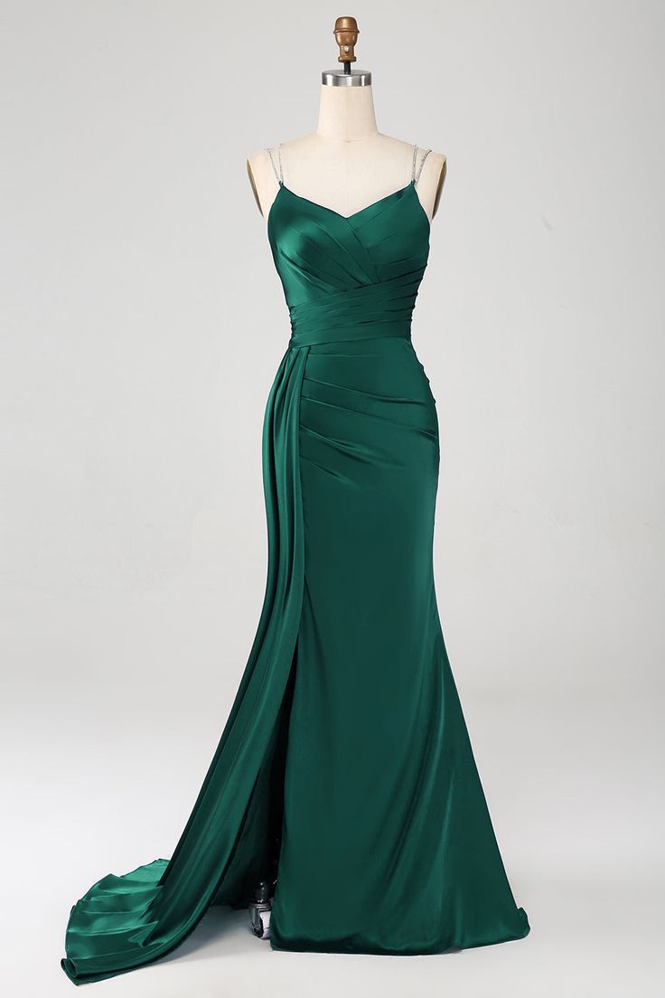 Fabric : Polyester. The fabric is comfortable for skin.   Package Contents : 1x Women Dress.   Occasion : Whether you are dressing it for a wedding party, prom, evening party or any other occasions, this party dress will be your lovely partner. Dark Green Prom Dress Satin, Prom Dresses Green Dark, Emerald Dress Formal, Navy Dress Prom, Long Dark Green Dress, Classy Prom Dresses Elegant, Dark Green Formal Dress, Prom Dress Tight, Matric Farewell Dresses