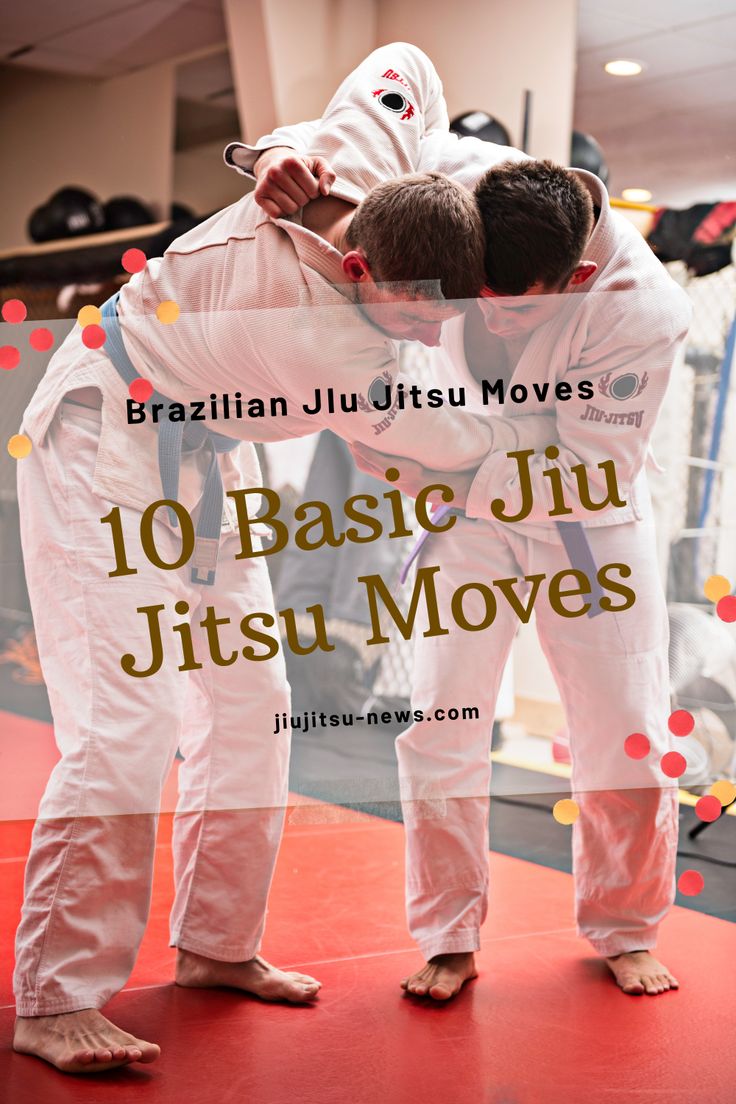 two men in white uniforms are standing on a red mat with the words brazilian jiu - jiu moves