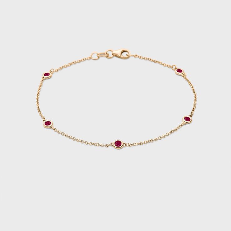 This classic 14k gold bracelet with natural gemstones is a must-have for every jewelry collection! Jewellery Wishlist, Gold Temple Jewellery, Station Bracelet, Red Stones, Stone Gold, Temple Jewellery, Natural Ruby, Jewelry Patterns, Precious Gemstones