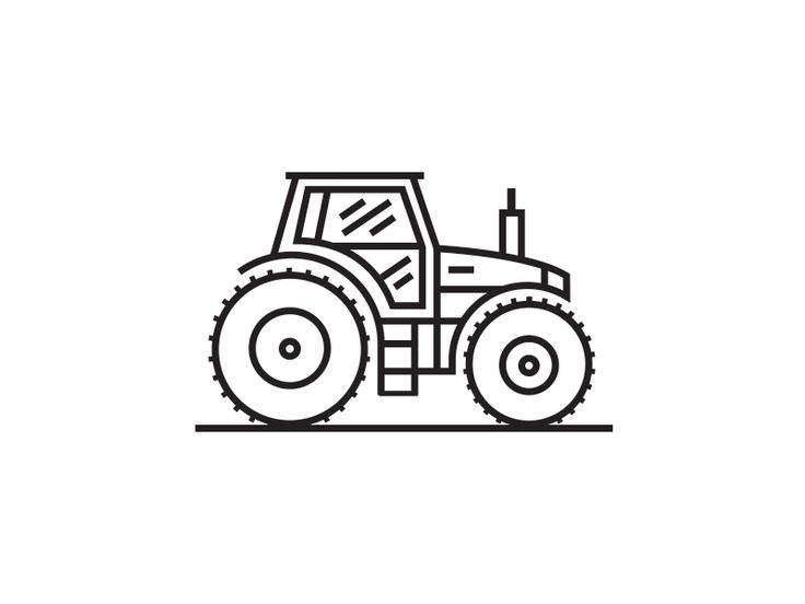 a black and white line drawing of a tractor on a flat surface with the wheels facing forward