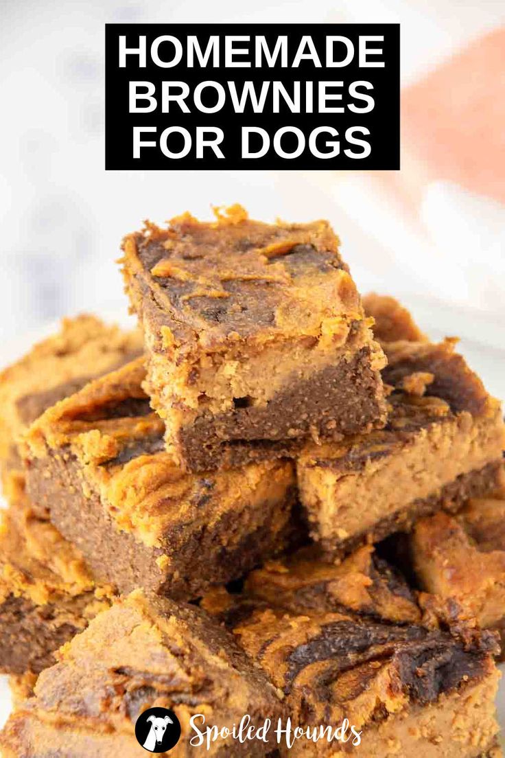 homemade brownies for dogs stacked on top of each other with text overlay that reads homemade brownies for dogs