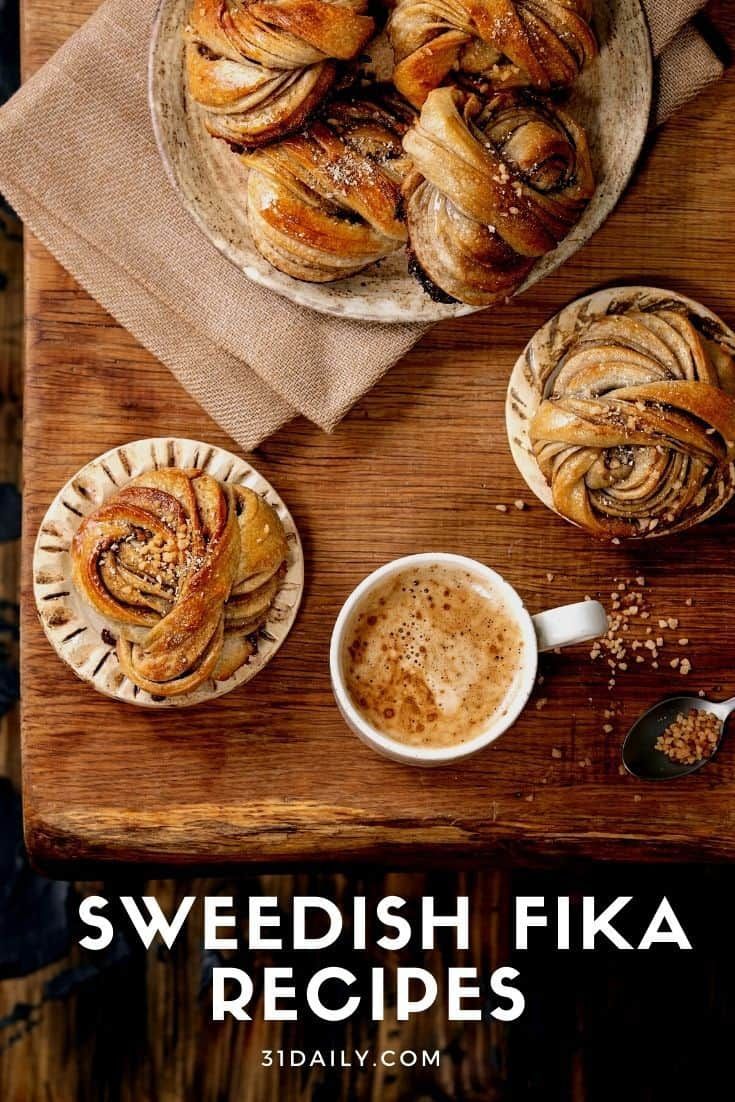 swedish fika recipe with coffee and cinnamon rolls