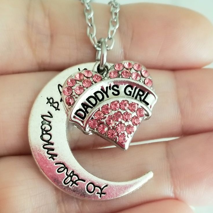 New Handmade Daddy's Girl Charm Necklace Celebrate Your Special Bond With This Beautiful Handmade Necklace. Silver Plated Pink Crystal 'Daddy's Girl' Charm With An Engraved 'To The Moon And Back' Crescent Moon Charm. 18 Inch Chain With Lobster Clasp Closure. Ships Within 24 Hours Of Purchase Monday-Saturday Daughter Gift, Daughter Christmas, Daughter Jewelry, Daughter Birthday, Father Daughter Cute Silver Jewelry For Mother's Day, Personalized Pink Jewelry For Christmas, Cute Silver Jewelry For Gifts, Silver Necklace For Birthday And Christmas, Personalized Pink Jewelry For Father's Day, Silver Jewelry For Personalized Cute Gifts, Cute Silver Jewelry For Personalized Gift, Jewelry Daughter, Mom Daughter Jewelry