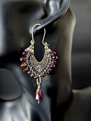 ad eBay - Handmade Mayan Style Purple Crystal Beaded Earrings  | Artisan-made |... - Buy Now, click the link (eBay) Mayan Jewelry, Artisan Jewelry Earrings, Gold And Purple, Types Of Earrings, Handcrafted Artisan Jewelry, Purple Crystal, Purple Crystals, Faceted Crystal, Artisan Jewelry