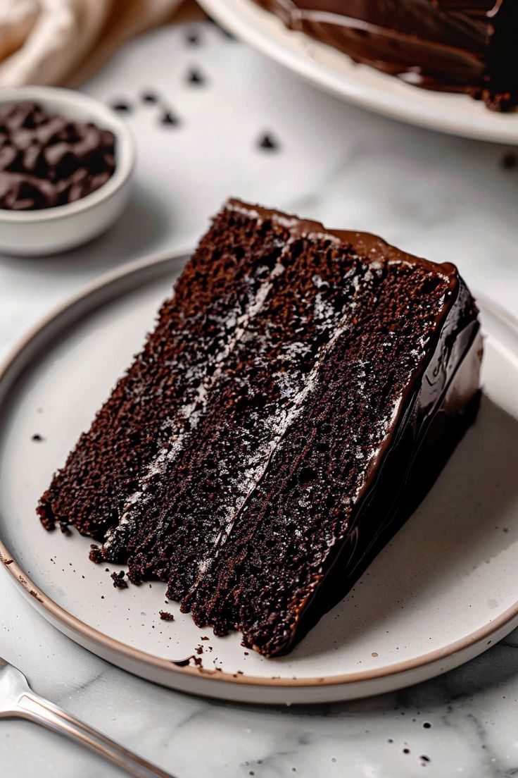 a slice of chocolate cake on a plate