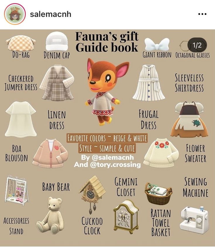 an info sheet for sewing and crafting with the words fauna's gift guide book