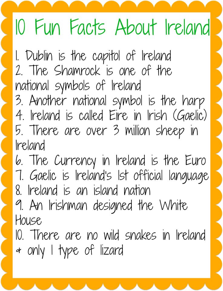 an orange and white sign with words written on it that say fun fact about ireland