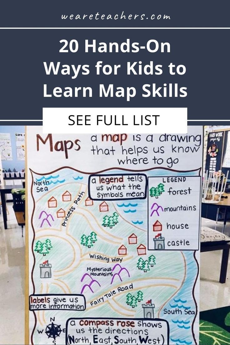 a map with the words 20 hands - on ways for kids to learn map skills