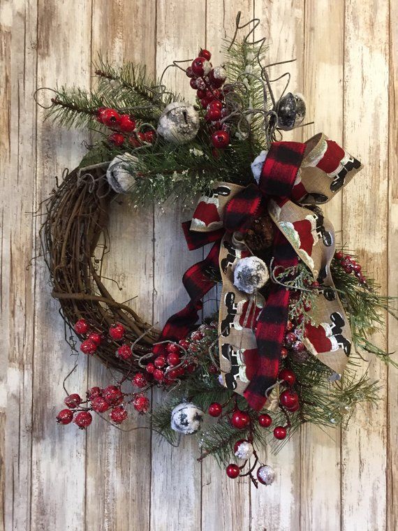 a christmas wreath on a wooden wall