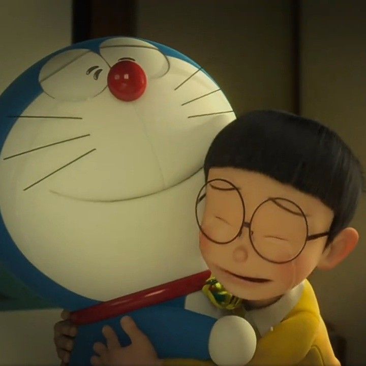 a cartoon character with glasses hugging another character