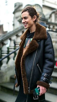 Premium Quality Women's Aviator B4 Bomber Genuine sheepskin Pilot flying Leather Coat Jacket, Womens Coats Jackets Oversized Leather Jacket Outfit, Oversized Leather Jacket, Leather Jacket Outfit, Alexa Chung Style, Fashion London, London Fashion Week Street Style, Leather Coat Jacket, Giovanna Battaglia, Street Style 2017