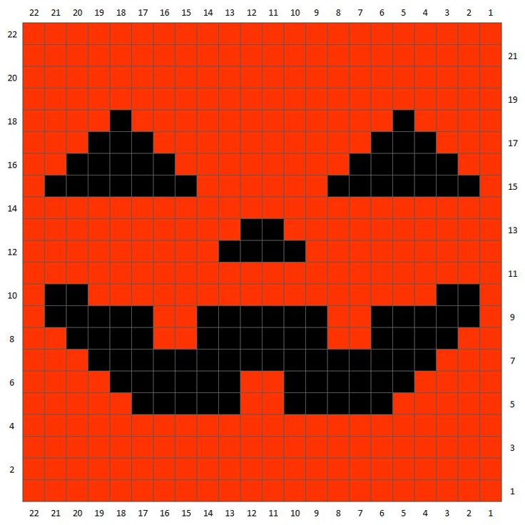 an orange and black pixeled pumpkin face