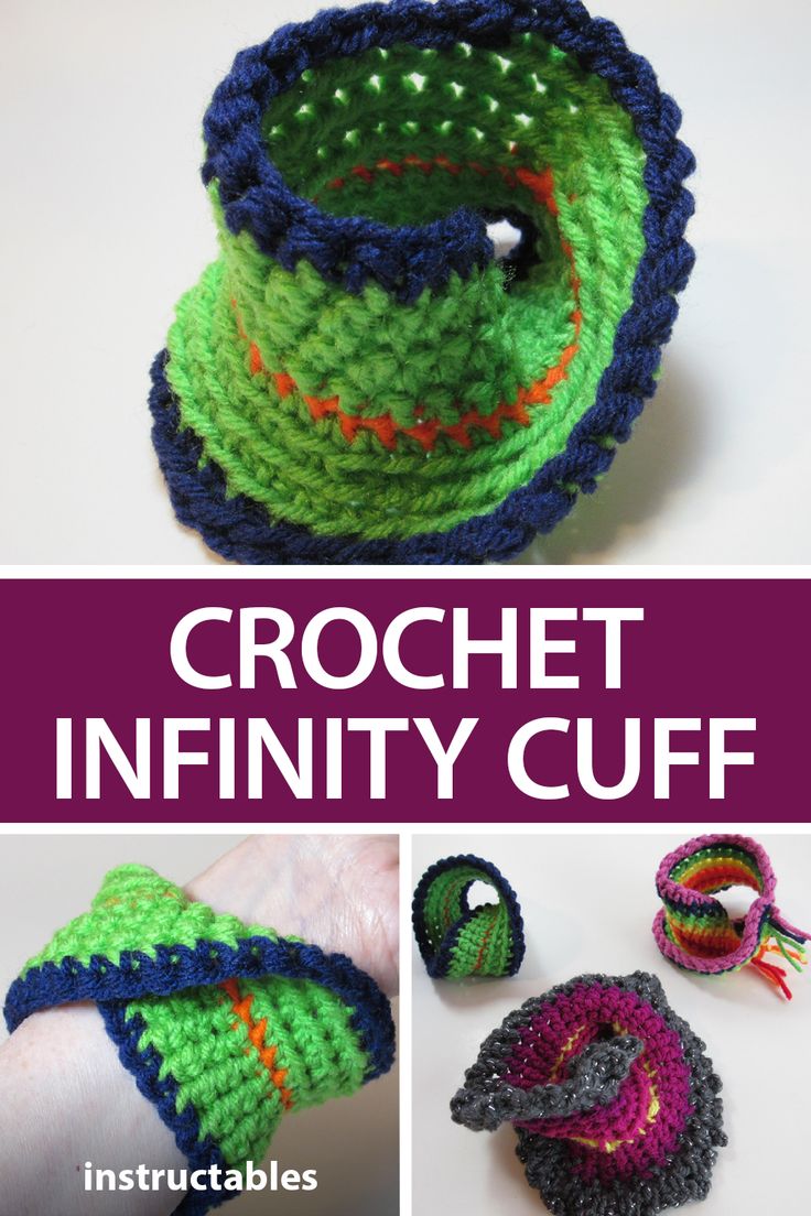 crochet infinnty cup is shown with the instructions to make it