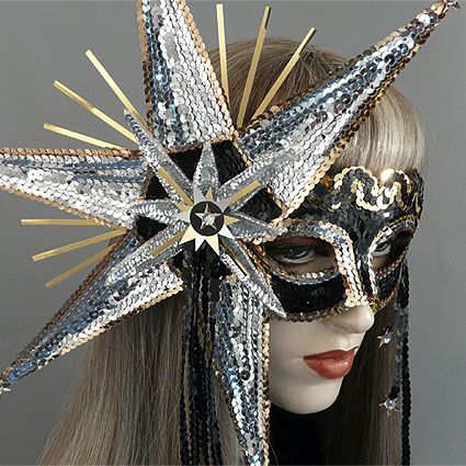 Sequin star mask. Maskerade Ball Mask, Space Themed Masquerade Mask, Star Themed Masquerade Mask, Celestial Masquerade Mask, Star Mask Masquerade, Fae Masquerade, Shooting Star Costume, Masquerade Mask Stars, Moon Masquerade Mask