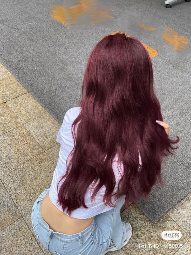 Long Maroon Hair, Wine Red Hair Balayage, Light Cherry Cola Hair Color, Cherry Red Hair Layers, Fun Ways To Dye Your Hair, Cherry Red Peekaboo Hair, Red Korean Hair, Hair Colors Without Bleaching, Korean Hair Color Ombre