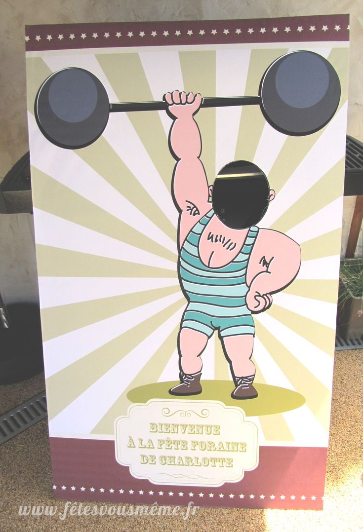 a card with an image of a man lifting a barbell