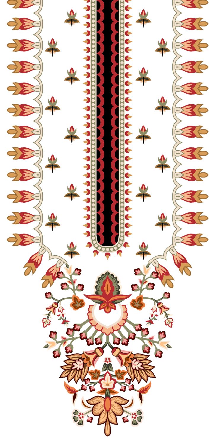 an ornate border with flowers and leaves in red, orange, yellow and white colors