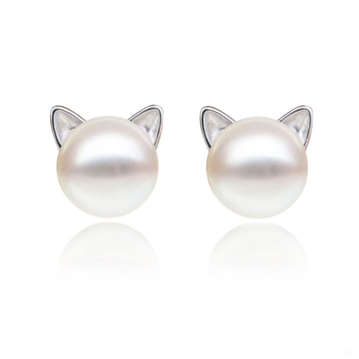 PRICES MAY VARY. This teeny tiny love kitty stud earrings is adorable. It's very dainty and elegant pearl stud earrings . It would make a great gift for the cat fanatic in your life. Made of solid sterling silver, platinum plated to keep extra shine, AAAAA white buttom freshwater cultured pearl Pearl size about 7.5mm / 0.29in (0.5mm differs due to manual measurement), suit for women lady who prefer delicate understated look. Packaged in elegant presentation box with "S.Leaf", perfect for giving Gold Ear Jacket, Cat Earrings Studs, Pearl Earrings Wedding, Cat Ear, Ear Stud, Cat Earrings, Pearl Stud Earrings, Earrings Sterling Silver, Sterling Silver Studs