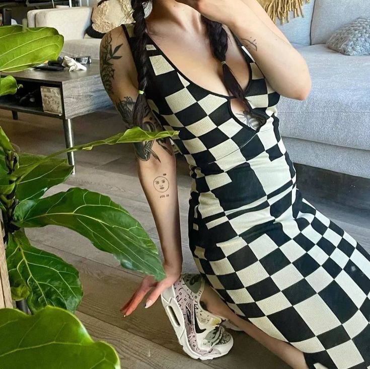 FREE SHIPPING Women Knitted Plaid Dress Bodycon Backless OUT0898 Sundress Beach, Plaid Bodycon Dress, Dress Streetwear, Y2k Beach, Bodycon Dress Casual, Summer Plaid, Summer Bodycon Dress, Dress Y2k, Holiday Summer