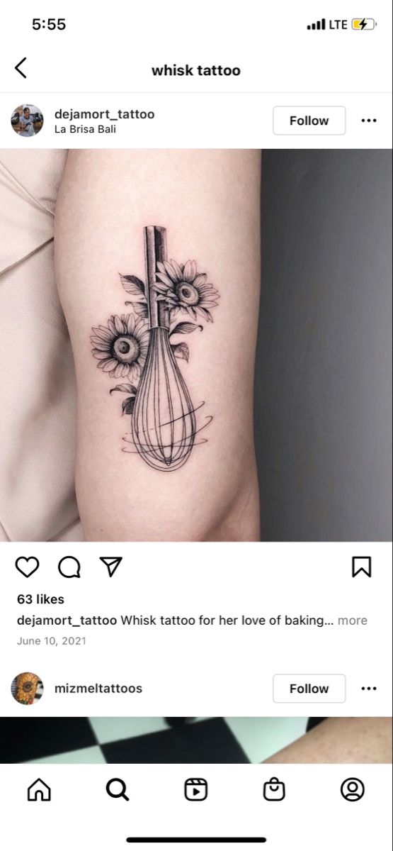 Whisk And Knife Tattoo, Rolling Pin Tattoo, Baker Tattoo Ideas, Pastry Chef Tattoo, Cook Tattoo Chef, Chef Tattoo Ideas Female, Cooking Tattoo Ideas, Whisk Tattoo, Pastry Tattoo