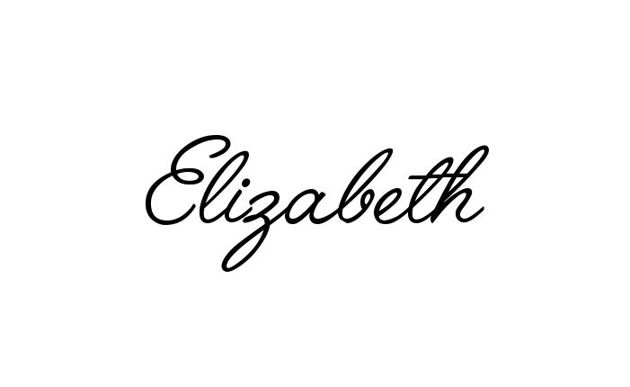 the word elizabeth written in cursive writing on a white background with black ink