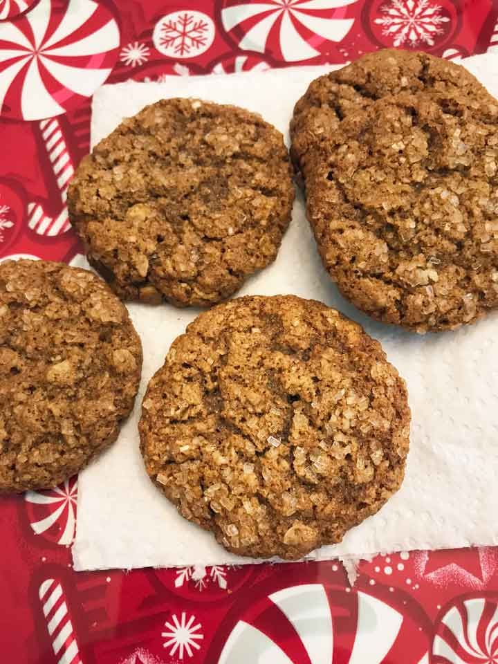 three cookies sitting on top of a paper towel