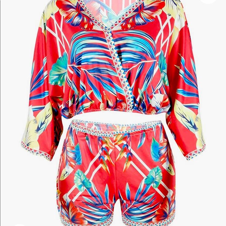 2piece. Vacation Vibes. Never Worn. Chic Red V-neck Sets, Red Two-piece Sets For Summer, Two-piece Red Summer Sets, Red Loungewear Sets For Summer, Summer Red Floral Print Sets, Red Two-piece Sets, Casual Red Spring Sets, Red Chic V-neck Sets, Red V-neck Chic Sets