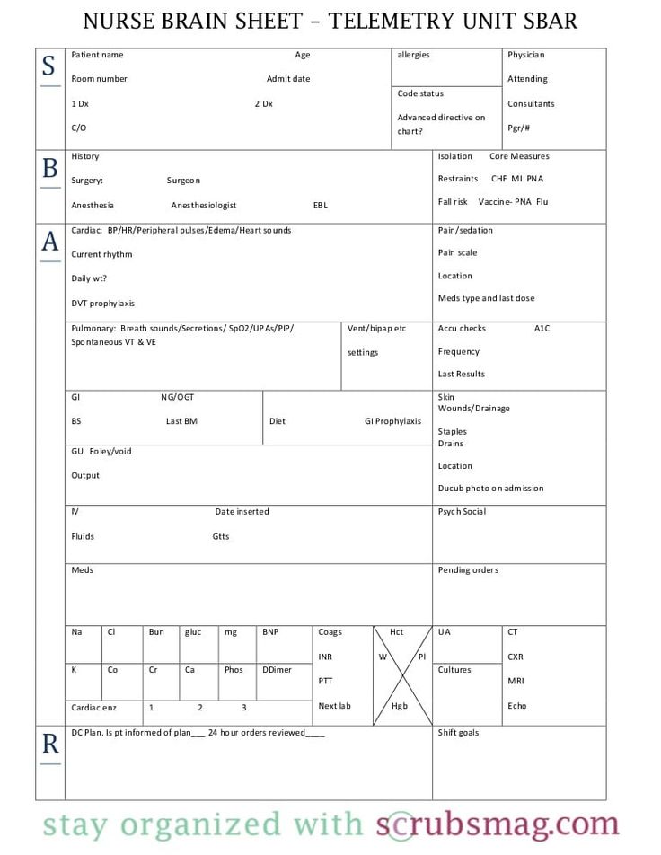 a sheet with the text nurse brain sheet