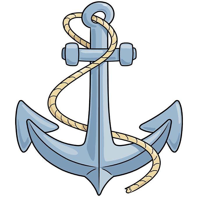 an anchor with rope tied around it on a white background, in the style of cartoonism