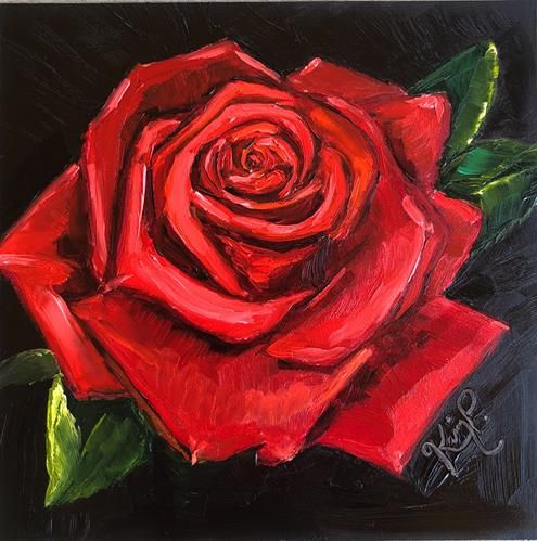 a painting of a red rose on a black background