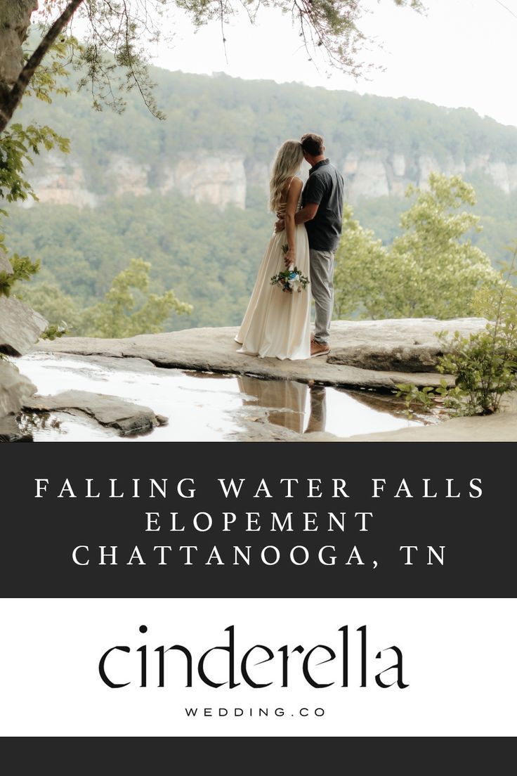 a man and woman standing on top of a cliff next to each other with the caption falling water falls, elopement