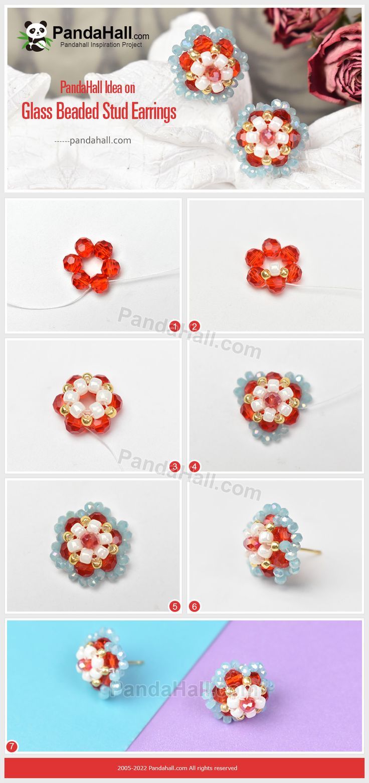 the instructions for how to make beaded flower earrings with glass beads and pearl centers